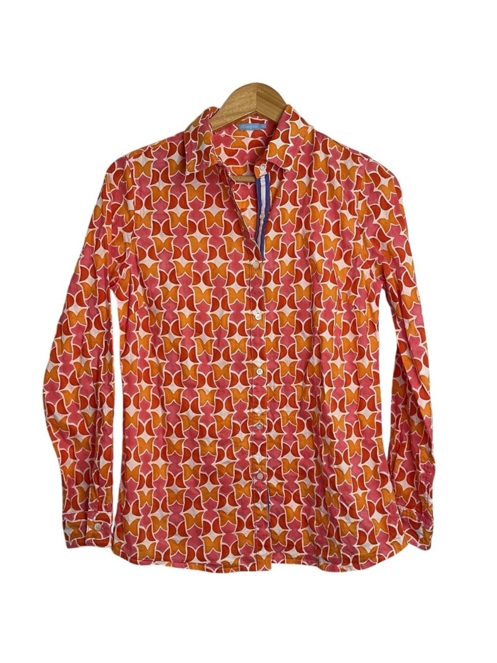 J. McLaughlin Women's Button-Down Shirt - Red & Orange Geometric Print Sz XS